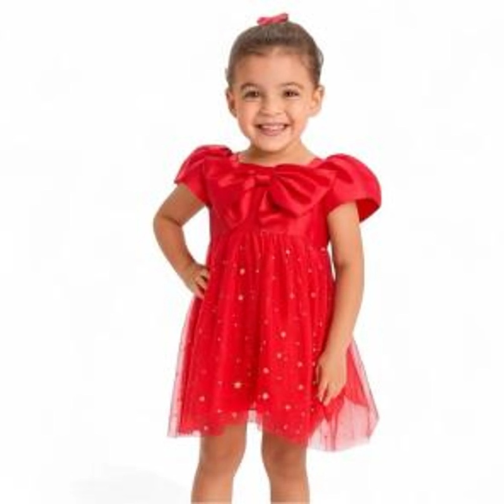 Charming Red Dress with Starry Tulle